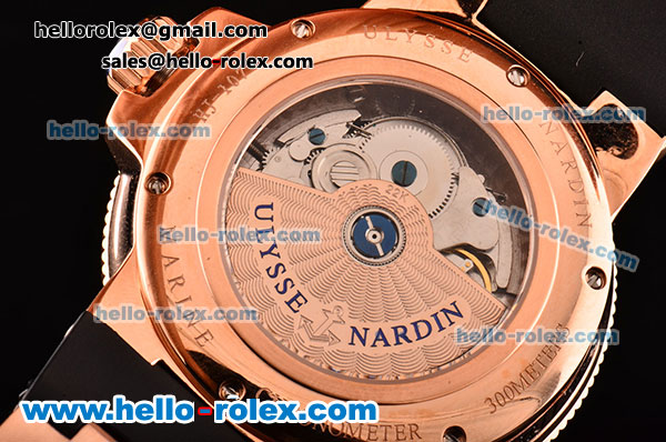 Ulysse Nardin Maxi Marine Power Reserve Asia ST25 Automatic Rose Gold Case with Black Rubber Strap Black Dial Roman Markers - Click Image to Close